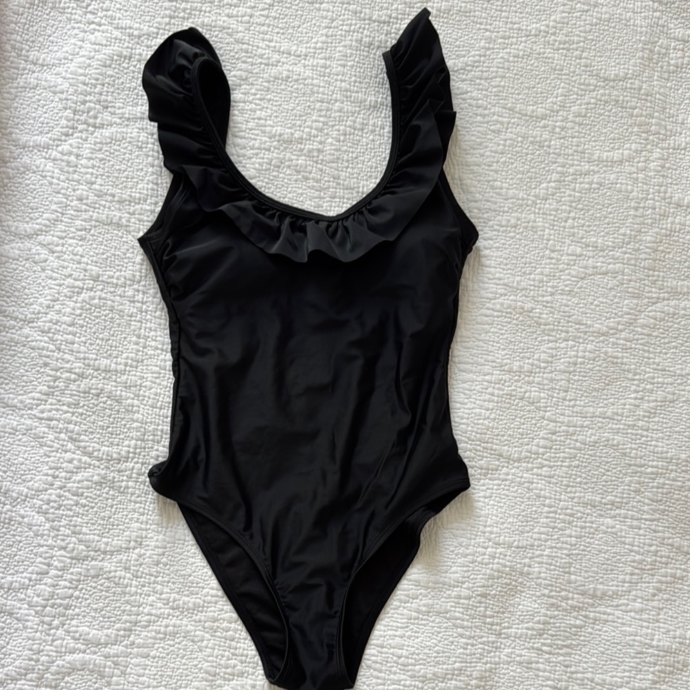 Black Ruffled One Piece Swimsuit
